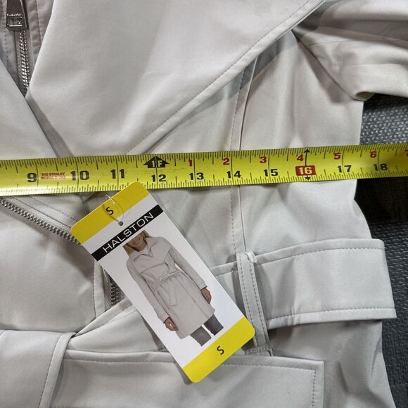 Halston Women's Belted Trench Coat,  Gray Off White Small NWT - Picture 7 of 8